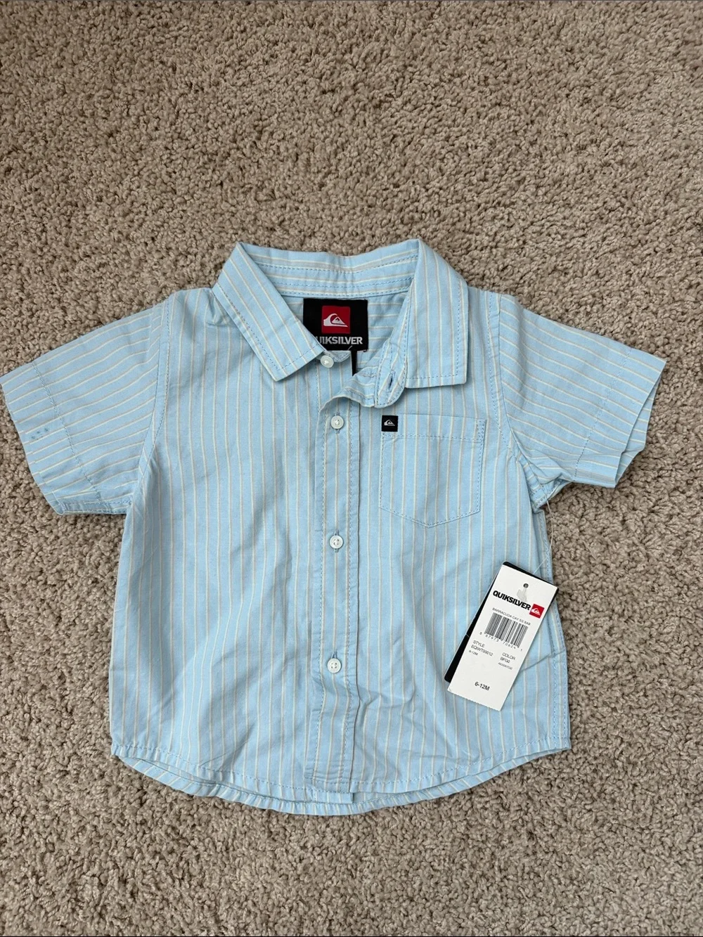 Quiksilver Light Blue & White Striped Short-Sleeve Button Shirt